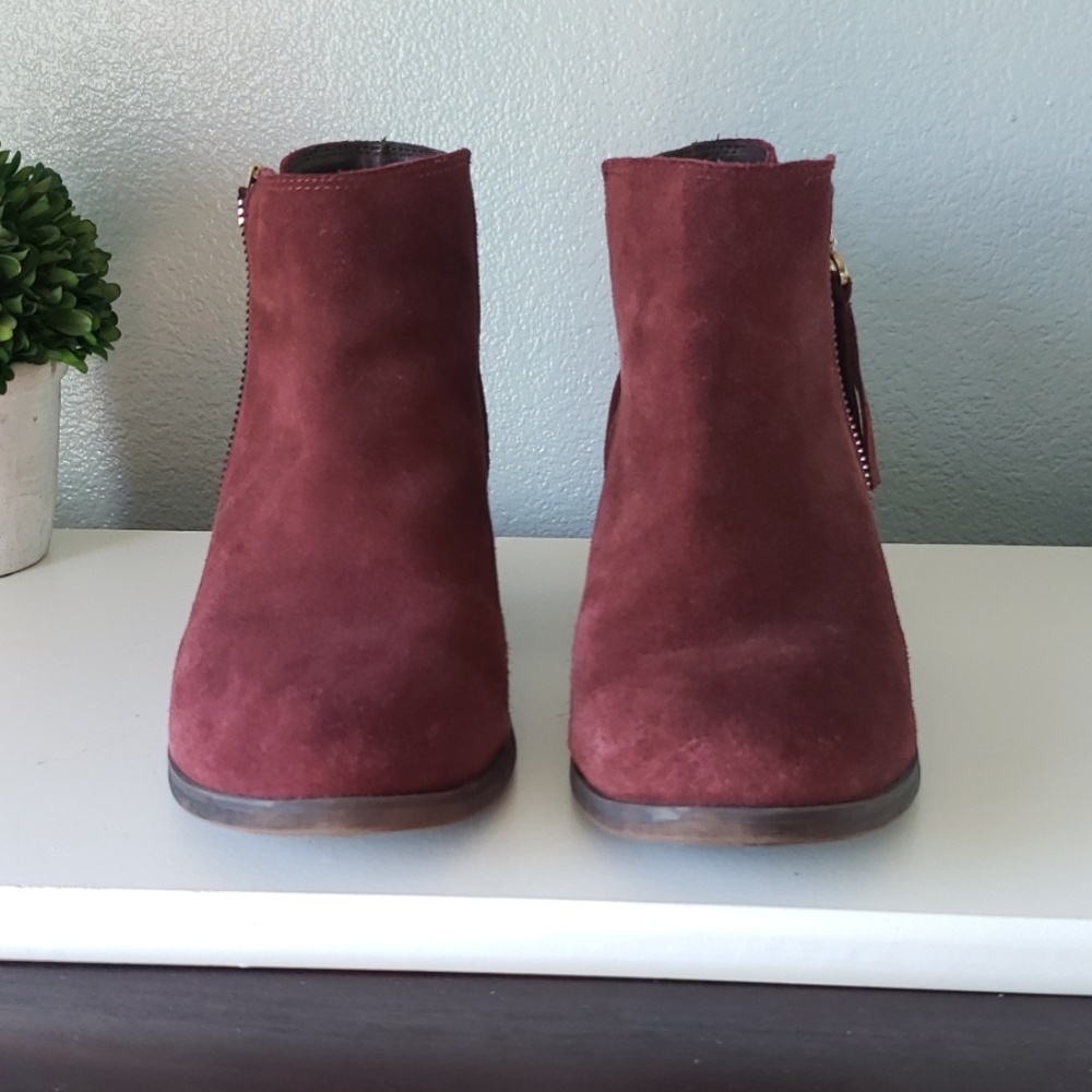 Lovely Red Suede Booties w/ Chunky Heels